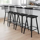 chairus 26' Black Windsor Counter Height Bar Stools Set of 4, Farmhouse Wooden Counter Stools with Spindle Back, Modern Rustic Kitchen Island Bar Chairs