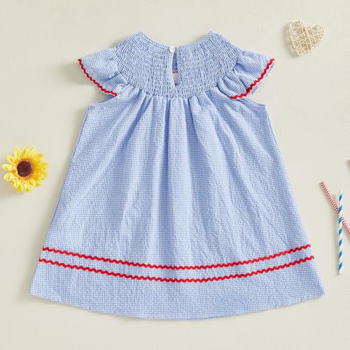 4th of July Baby Girl Outfits Toddler Independence Day Smocked Dress Puff Sleeve American Flag Embroidery Dresses4