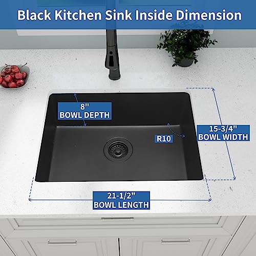 Image of Black Kithcen Sink, 23 Inch Undermount Kitchens Sinks, 23 inchx 18 inchx 8 inch Small Matte Black Bar Sinks, 23 x18 Granite Composite Quartz stone Kitchen Sink With Accessories