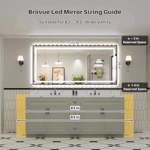 Image of 77x36 Inch LED Bathroom Mirror with Black Frame, Backlit & Front Lit, Anti-Fog Lighted Bathroom Vanity Mirror for Wall, Memory Function, Dimmable, HD Tempered Glass, Shatter-Proof