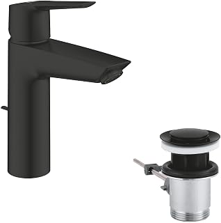 GROHE Start 234552432 - Grifo de baño (19 cm de alto, con desagüe y herramienta de montaje), color negro mate