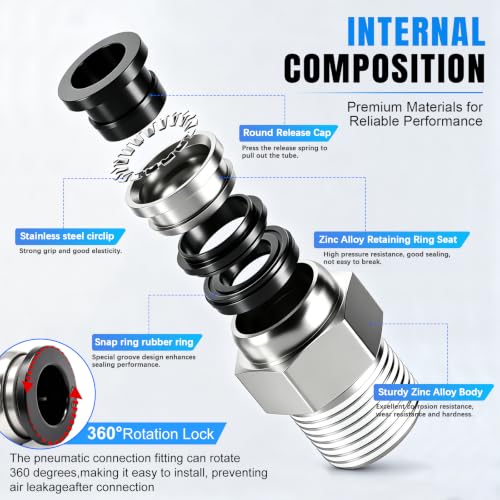 Image of mxuteuk 10PCS 3 /8 inchOD x 1 /4 inch NPT Male Straight Push to Connect Fitting