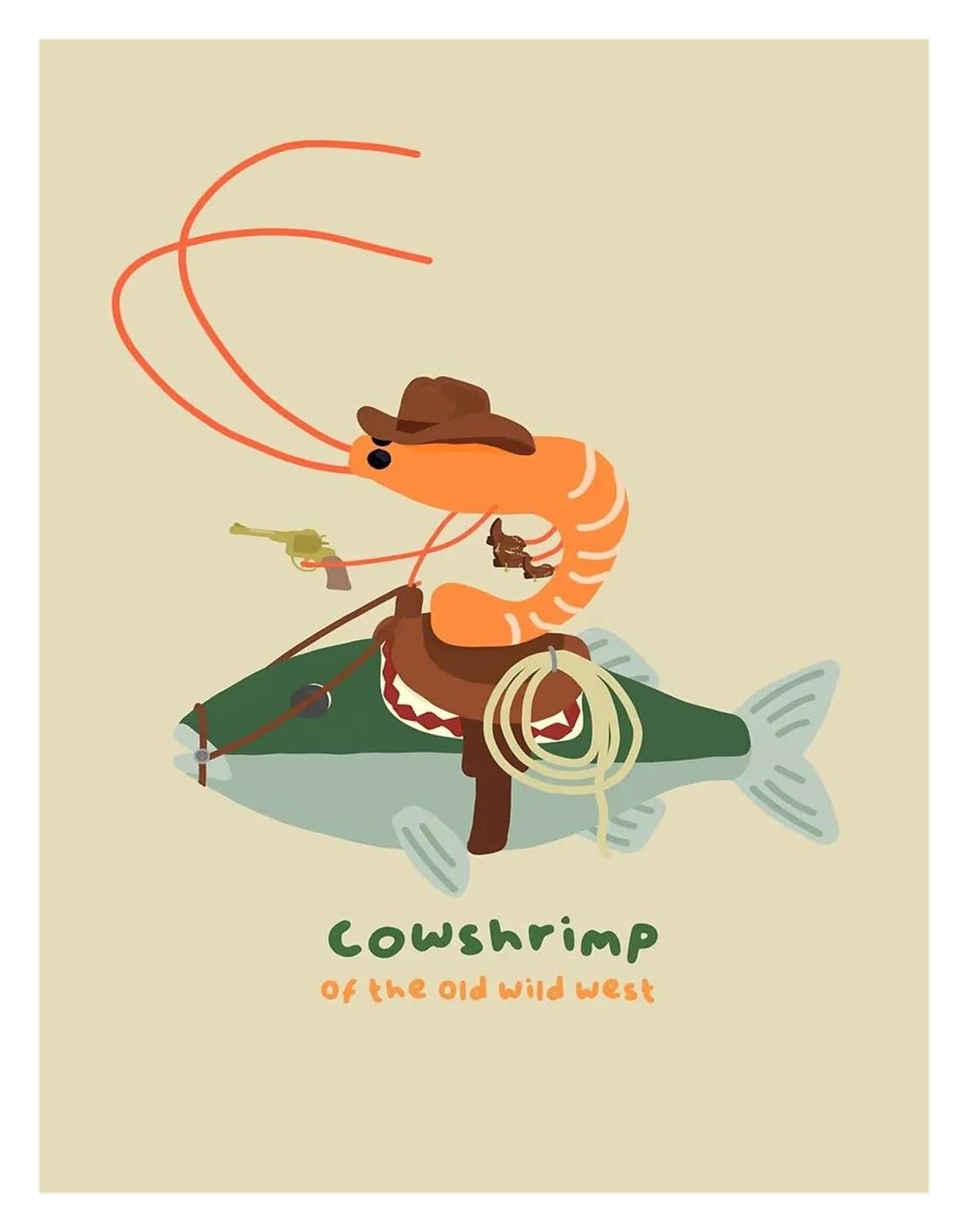 BYAMBD Aesthetic Pictures Funny Shrimp French Picnic Posters Prints Whimsical Cowshrimp Of The Old Wild West Canvas Painting Wall Pictures Home Room Decor