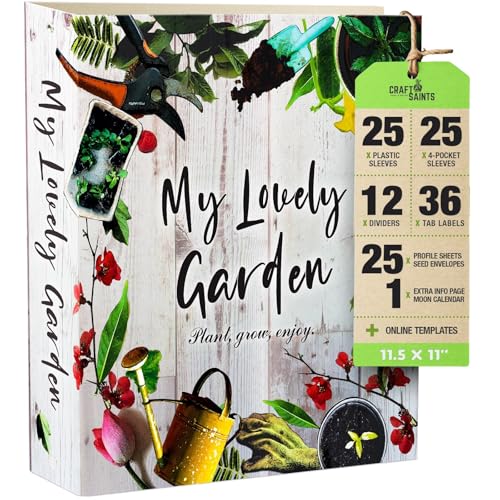 Garden Journal, 3 Ring Full Page 8.5x11" Binder. Seed Packet Organizer Kit, Perfect Planner & Almanac & Notebook for Gardeners and Farmers