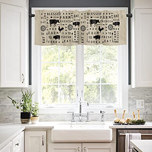 Zadaling Valance Curtain For Kitchen,Farmhouse Animal Chicken Cow Pig Window Valance For Living Room Scroll,Rod Pocket Valances For Bedroom Decor,Window Treatment Valance 1 Panel 18" X 54" #TOP1