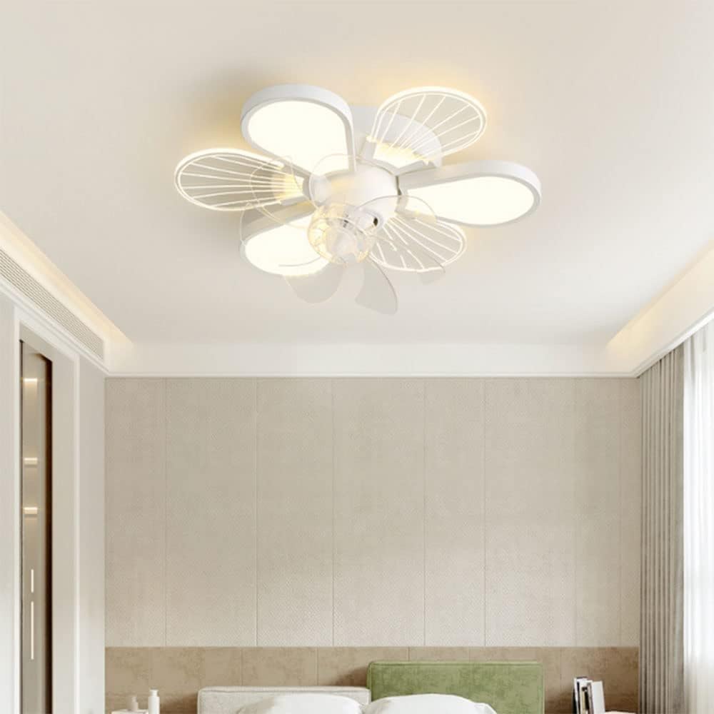 White Ceiling Fans Light with Remote Nordic Flower Fandelier Lamp Mute Motor LED Ceiling Light Home Modern Living Room Silent Fans Ceiling Light Children Room for Bedroom Kitchen