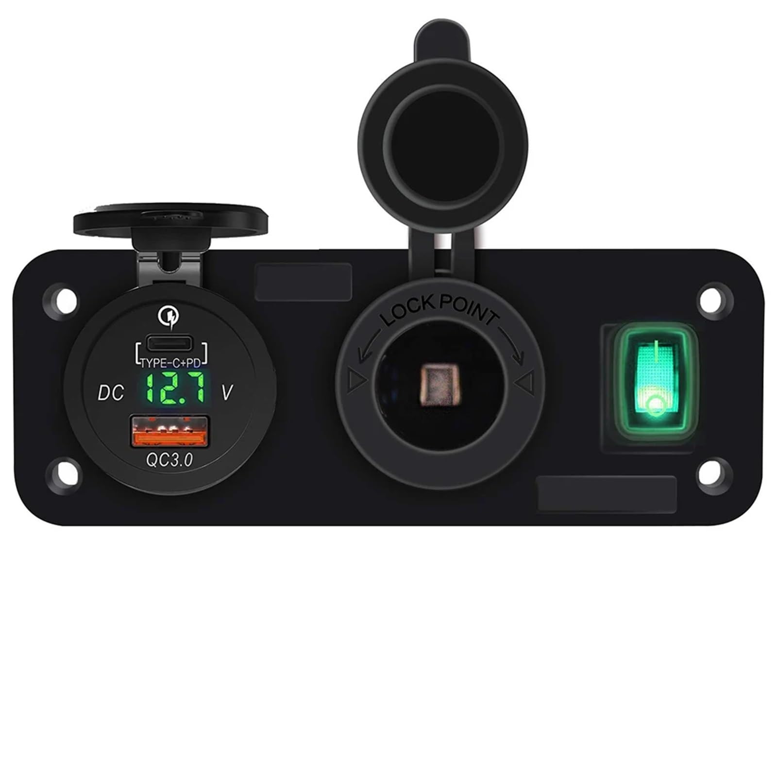 Podwójne gniazdo szybkiej ładowarki USB, wieloportowy panel, rozdzielacz zapalniczki samochodowej z przełącznikiem woltomierza do samochodu, motocykla, łodzi(Green Light)
