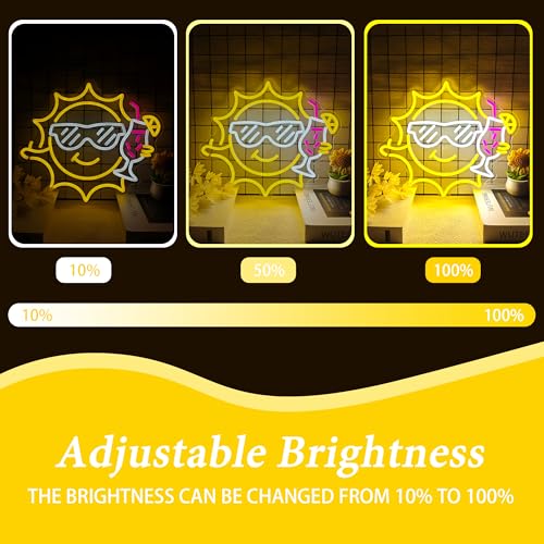 Image of Bar Neon Sign for Wall Decor, Funny Neon Sign for Beach Bar Pub Sandbeach Beverage Shop, Sun Sunglasses Drinks Led Sign with Dimmer, Summer Decoration USB Powered with Switch