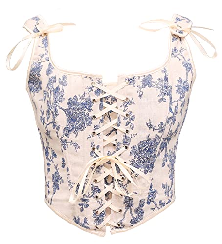 Bslingerie Femmes Rétro Vintage Victorien Animal Chat Imprimée Bustier Renaissance Crop Top Débardeur Corset, S