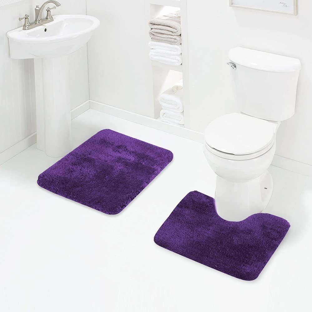 Amazon.com: Walensee Shaggy 2 Piece Bath Rug Sets (Dark Purple) 20 x 24 ...