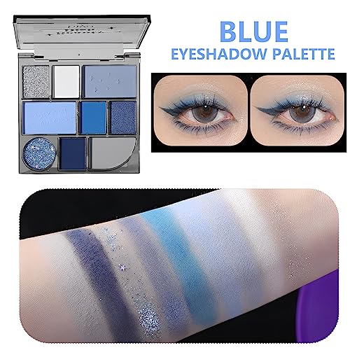 HERBENJOY Eyeshadow Palette Matte Blue Pallets 9 Eye Shadow Shades Glitter Navy Blue Makeup Set,Intense Color,Blendable Pressed Pigment Eyeshadow For Women Girls Gift (Blue) - Image 3