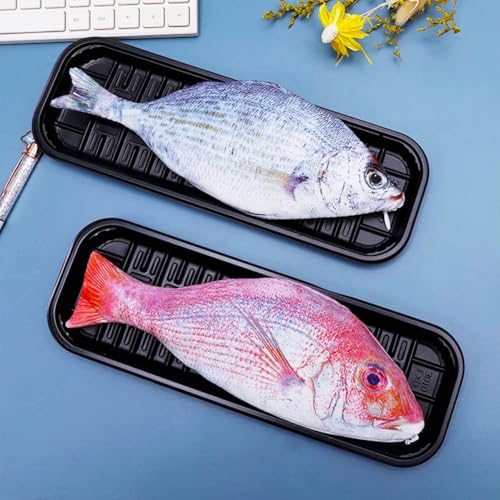 Image of 2pcs Fish Pencil Case Novelty Fish Pen Bag Fish Coin Purse Funny Pencil Case with Padded Thick Foam Lining Fish Gifts for University Classroom Supply(Vivid Style,Blue & Red)