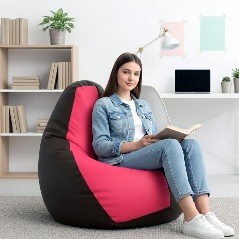 Image of Biggie Bean Bag 3XL Bean Bag Chair with Beans Filled-Perfect for Living Room,Bedroom,Study-Sale Design(Regular-Brown Pink)-Faux Leather