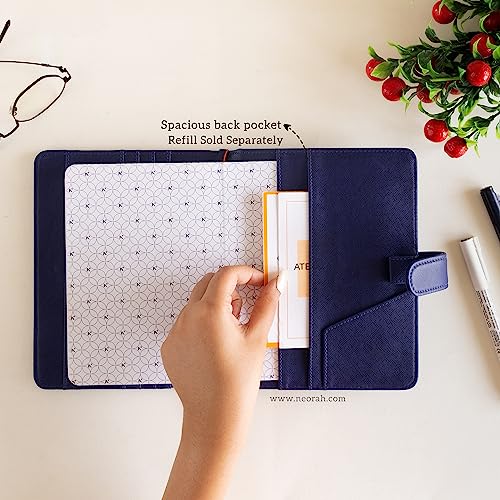 Image of NEORAH - B6 Notebook SLEEVE with SNAP Button - [ SLEEVE ONLY ]|Vegan Leather|Office Diary Holder with Penloop| 2 Front & 1 Back Pocket |6 Card Slots |2 BookMarks - Fits any B6 Softcover - DARK BLUE