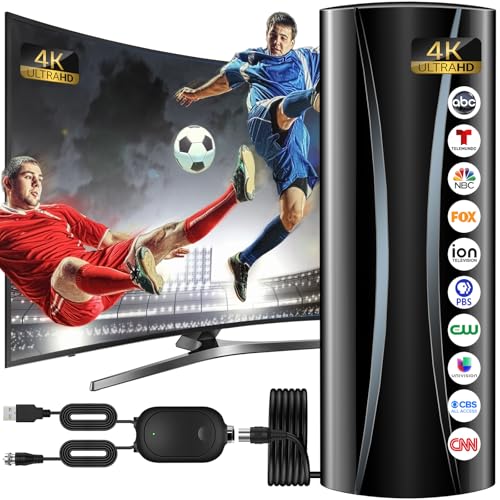 4900+ Miles TV Antenna, 2026 Antenna for Smart TV Indoor/Outdoor, 360° Reception HD Antenna for Local Channels with Amplifier Signal Booster Support 4K 8K 1080p-40ft Coaxial Cable
