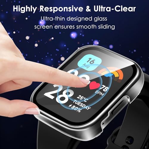 iVoler 3 sztuki twardej obudowy PC z osłoną ekranu ze szkła dla Xiaomi Redmi Watch 3 Active (nie dla Redmi Watch 3), całkowita osłona cienkiej obudowy odpornej na zarysowania, 2 przezroczyste + 1