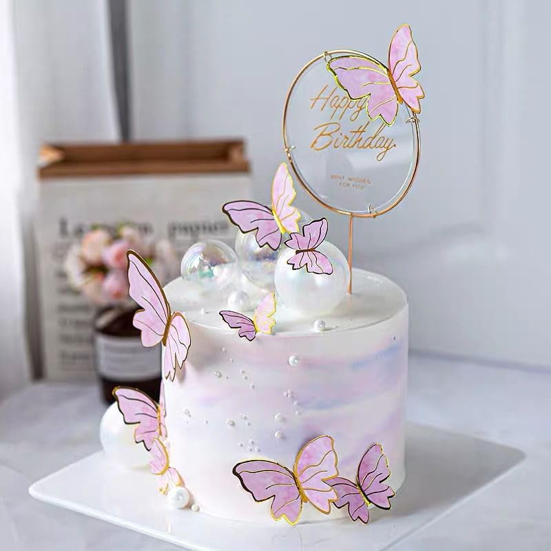 Miniatura 9 de 20 decoraciones de pastel de mariposa con adornos de acrílico dorado de metal dorado para tartas, 10 bolas de burbujas de perlas, decoración de