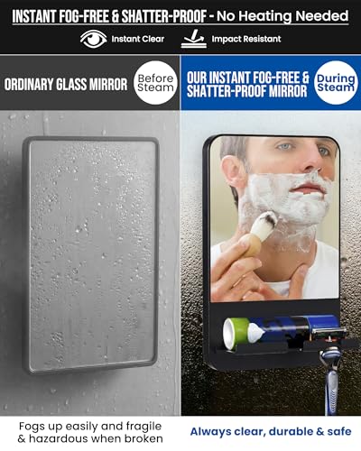 Image of TAILI Shower Mirror Fogless for Shaving with Razor Holder - Fog Free Suction Mirrors, Removable & Shatterproof Anti-Fog Shower Mirror, Bathroom Shower Accessories for Men & Women, K9 Anti-Fog Mirror