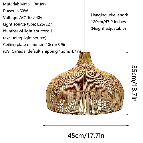 Lustre en rotin double 45cm suspension rustique pour restaurant