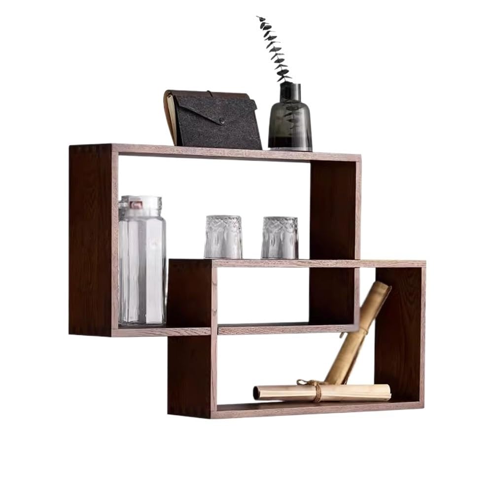 Estantería de pared de nogal negro premium, artesanía en madera para un almacenamiento elegante