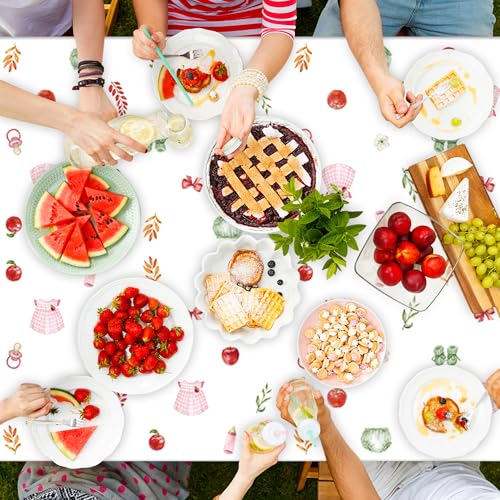 Image of K1tpde Apple Baby Shower Tablecloth - 3PCS Fall The Apple of Our Eye with Watercolor Flower Plastic Tablecloth, Disposable Sweet Baby Tablecover, Spring Floral Party Supplies for Birthday Decorations