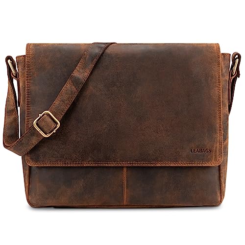 LEABAGS Sac bandoulière pour hommes et femmes | Sac ordinateur portable en cuir véritable 14