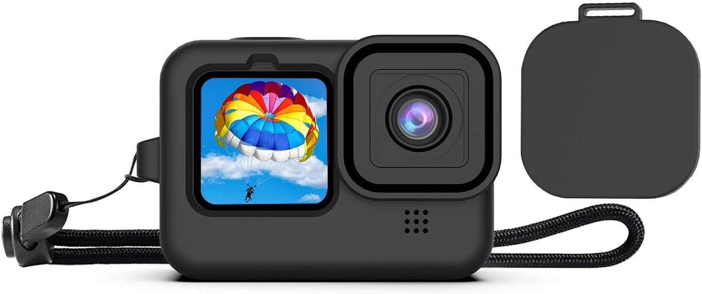 M.G.R.J® Silicone Rubber Protective Case for Gopro Hero 10 / GoPro Hero 9 Black, Silicone Sleeve Housing Case with Lanyard Lens Cap (Black)