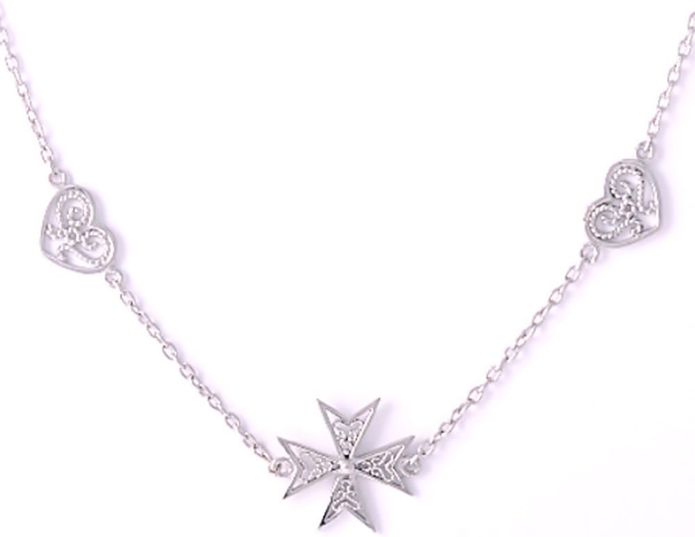 Sterling Silver Malta MALTESE CROSS Heart Filigree Necklace Gift for Girl Mum Sister