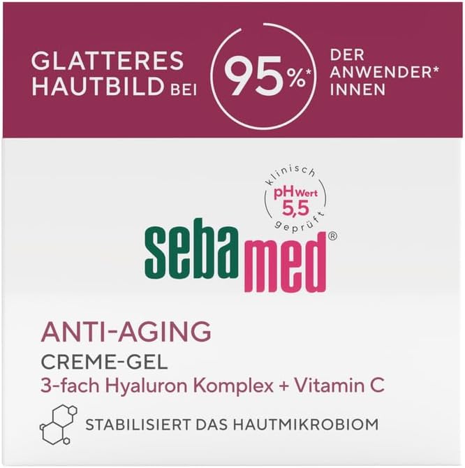 Sebamed Anti-aging Smoothing Cream Gel Face Cream and Anti-Wrinkle Cream for Men and Women, with Natural Vitamin C + 3-fold Hyaluronic Complex, Smoother Skin Appearance in 95% of Users,