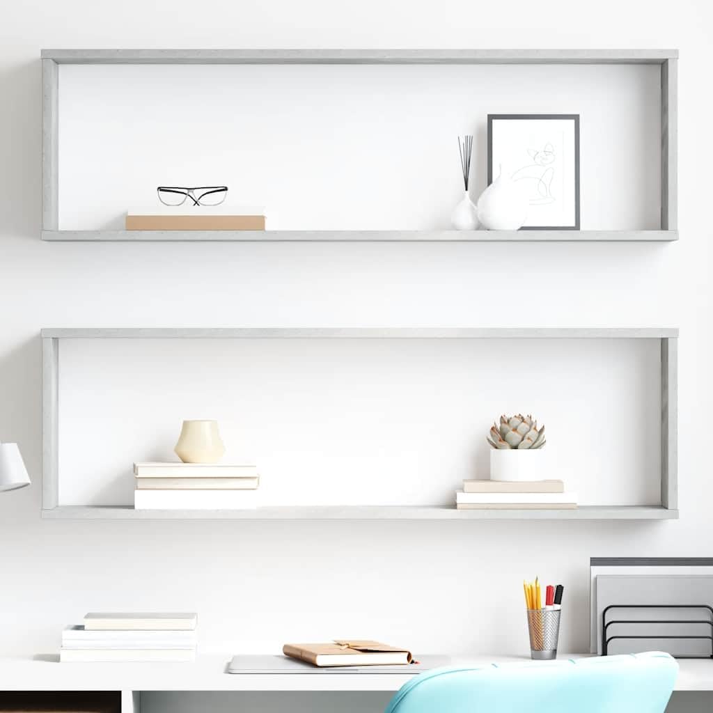 Générique Wandregale, Würfel, 2 Stück, aus Holz, grau, Beton, Wandregal, Design für Bücher, CDs, Blumen, separate Montage oder Set