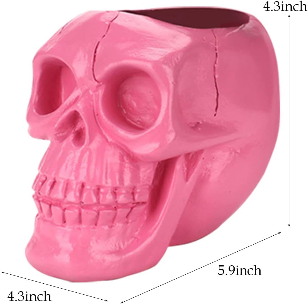 Creative Skull Head Makeup Brush Holder,Make Up Brush Case,Organizer Cosmetic Organizer,Pen Holder for Bathroom,Dressing room,Desk,Dorm (Pink)