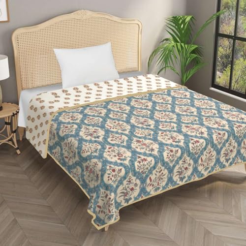 Image of Homestan Reversible All Season Cotton Feel Dohar for Single Bed,Soft Light Weight AC Blanket /Comforter for Summer /Winter /Monsoon (58x86 Inches, Jaipuri Motifs)