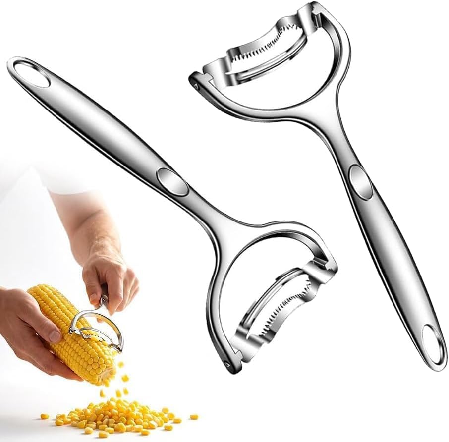 Pelador de maíz mejorado de 2 piezas, removedor de granos de maíz de acero inoxidable 304, trilladora cepilladora de maíz ergonómica, removedor de granos de maíz duradero y eficiente para aparatos de cocina