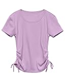 Girls Tees Shirts Cute Crew Neck Short Sleeve Side Drawstring Solid Tops Kids Children Summer Clothes