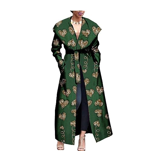 African Women's Print Coat Ankara Long Sleeve Jacket Maxi Coat with Belt Dashiki Casual Outwear2