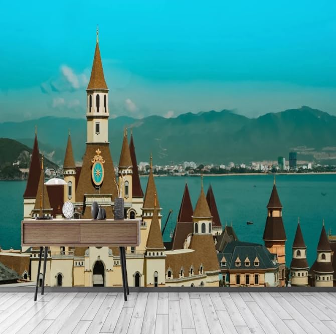 Papier peint château européen avec vue mer pour transformer votre salon et restaurant