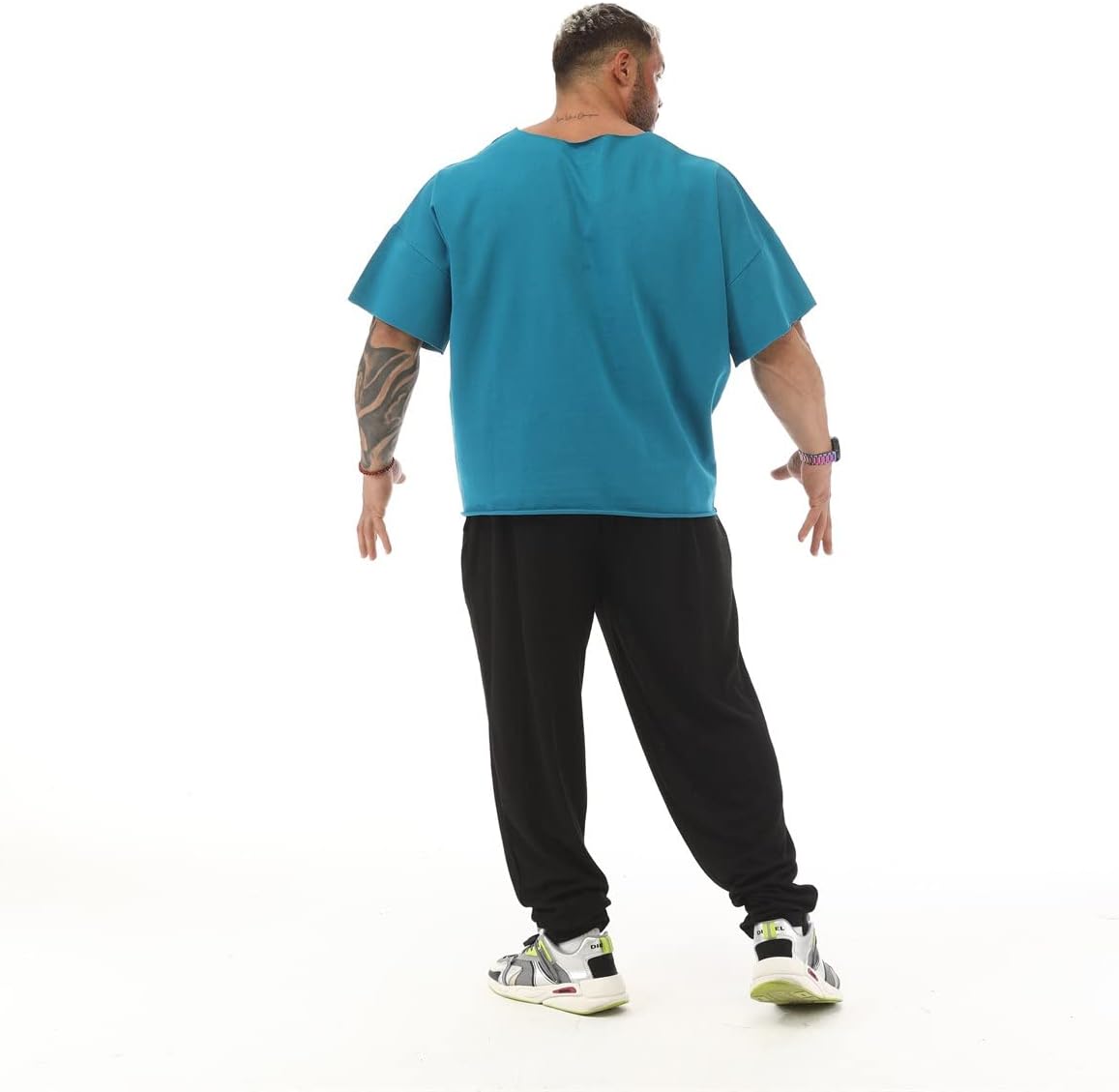 Men's Bodybuilding Rag Top T-Shirt 100% Cotton, Wide Cut Gym Short Sleeve Tee