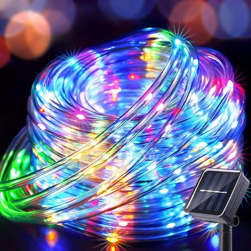 Jedavai Upgraded 70FT 200 LED Solar Rope Lights, Timer & 8 Modes Trampoline Accessories Solar String Lights, IP65 Waterproof Solar Powered Fairy Lights for Party Garden Yard Tree Camp(Multi Colored)