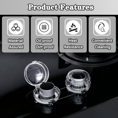 Stove Knob Safety Covers, Gas Stove Knob Locks with Adhesive Universal Size Oven Knob Covers for Child Safety Gas Stove Knob Covers Baby Pet Child Proof Stove Knob Covers - 6pcs Clear