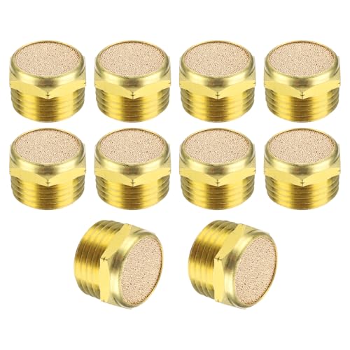 PATIKIL Brass Pneumatischer Auspuffschalldämpfer G 1/2, 10er Pack Sinterbronze Luftkompressor Schalldämpfer Passend für Flachluftmagnetventil Schalldämpfer für, Golden