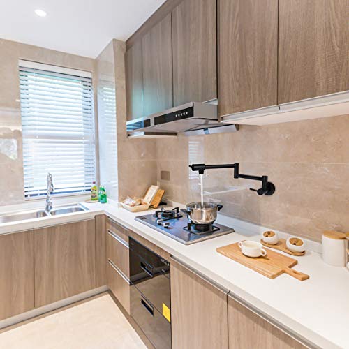 Kwode Matte Black Pot Filler Faucet Wall Mount Commercial Kitchen Sink Faucet Double Joints Folding Stretchable Swing Arm With Single Hole 2 Handles Brass #TOP2