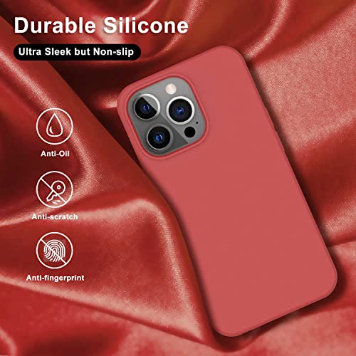 Image of DIZORO Microfiber Candy Case Compatible for iPhone 14 PRO, Shockproof Slim Back Cover Liquid Silicone Case (Red)