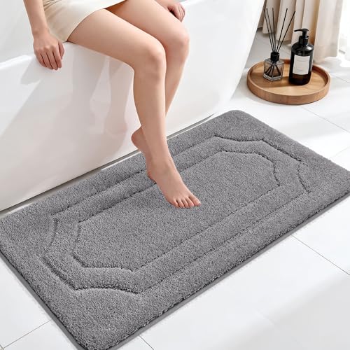 BEQHAUSE Bathroom-Rugs-Soft& Absorbent-Non-Slip-Bath Mats for Bathroom Machine Washable Bathrooms Carpet Grey Thick Shower Mat for Bathrooms, Bathtub