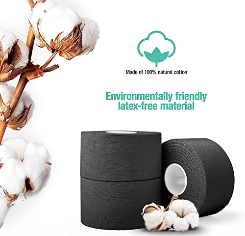 Image of (3 Pack) Black Athletic Sports Tape, Very Strong Easy Tear No Sticky Residue Tape for Athlete & Sport Trainers & First Aid Injury Wrap,Suitable for Bats,Tennis,Gymnastics & Boxing（1.5in X 35ft）
