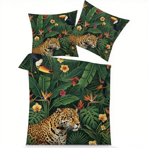 GEDAEUBA Winter Bettwäsche 135x200 Dschungel - Leopard Tukan Bettbezug,...