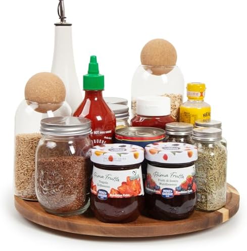 12in Lazy Susan Acacia Wood Turntable for Cabinet, Spices Organiz...