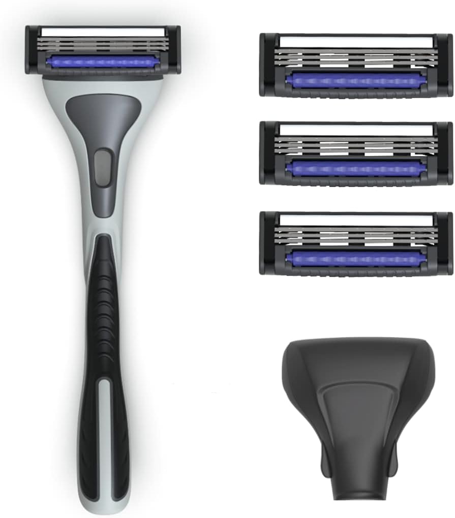 Zlade HyperGlide3 Blade Shaving Razor for Men - Platinum and PTFE Coated Swedish Steel Blades - 1 Razor Handle + 4 Cartridges + 1 Protective Travel Case/Cover (New and Improved)