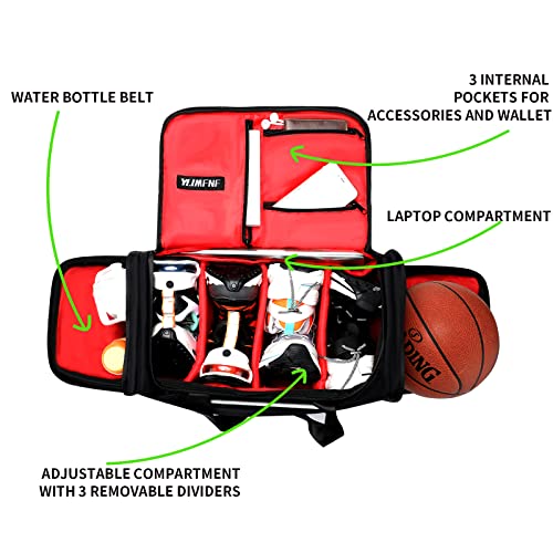 Sneaker Bag for Travel, Premium Multi-functional Duffel Bag, Gym Training Bag With 3 Adjustable Compartment Dividers, Waterproof Outdoor Sports Bag Red2
