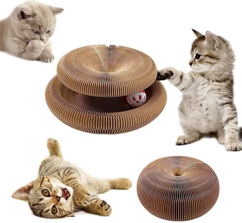 Kratzbrett Katzen,2-in-1 widerstandsfähig Katzenkratzbrett mit Glöckchen,Faltbares Kratzspielzeug aus Wellpappe für Katzen,Karton Katzenkratzbaum für Wand Sofa Couch Kätzchen Kratz