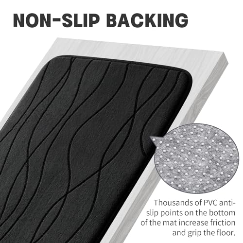 YIHOUSE Memory Foam Black Bathroom Rug Sets 2 Piece, Ultra Absorbent Bath Mat for Bathroom - Non-Slip Machine Washable & Dry Quickly, 2 Piece Bathroom Mat Set, Black by YIHOUSE - Image 8